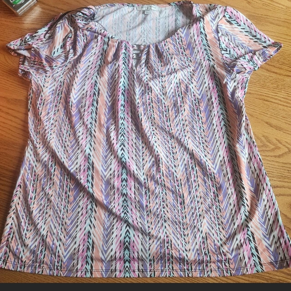 Studio Works Pastel Chevron Scoop-Neck Short Sleeve Top